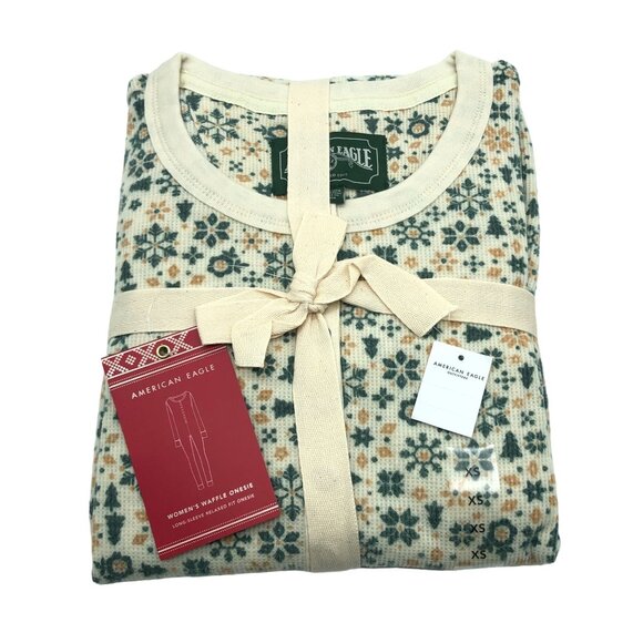 American Eagle Womens Waffle One Piece Pajamas Long-Sleeve Relaxed Fit L - Picture 3 of 5